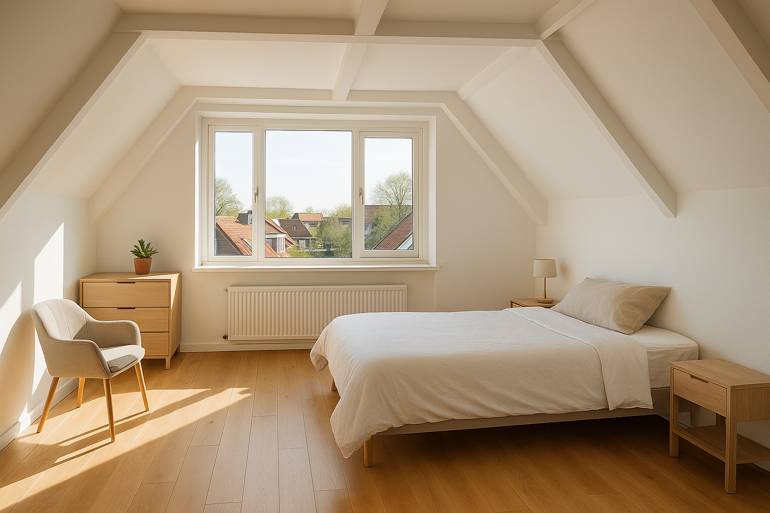 Lichte zolderkamer met dakkapel